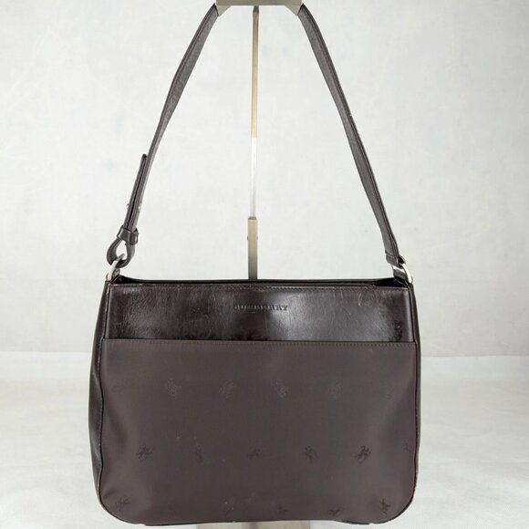Authentic Burberry Brown Leather Nylon Shoulder Bag - Picture 1 of 14